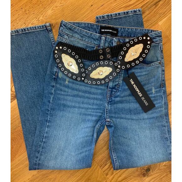 The Kooples Jeans in Blue Denim Size 27 Button Fly Skinny Leg Whiskered Pockets - Picture 3 of 8